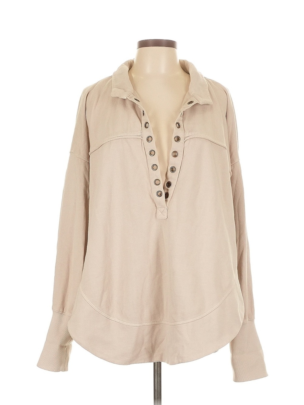 Pilcro Beige Button-Placket Long Sleeve Women's Top